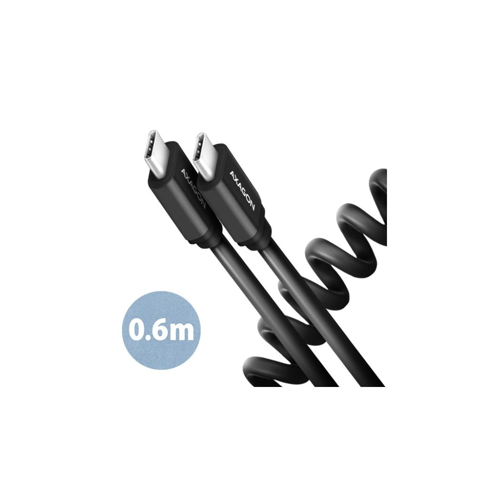 AXAGON BUCM-CM10TB, TWISTER kabel USB-C <-> USB-C, 0.6m, USB 2.0, PD 60W 3A, ALU, tpe, černý