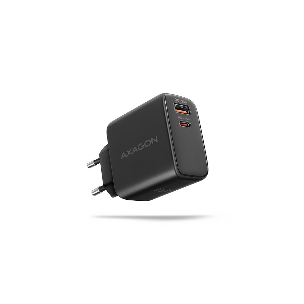 AXAGON ACU-PQ45 GaN nabíječka do sítě 45W, 2x port (USB-A + USB-C), PD3.0/PPS/QC4+/SFC 2.0/AFC/Apple