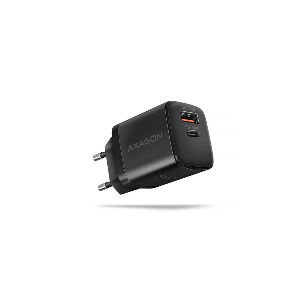 AXAGON ACU-PQ20, nabíječka do sítě 20W, 2x port (USB-A + USB-C), PD3.0/PPS/QC4+/AFC/Apple, černá