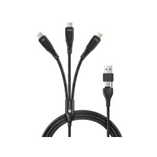 CONNECT IT Nabíjecí kabel Wirez 6v1, USB-C/USB, Lightning + 2x USB-C, 1.25m, černá