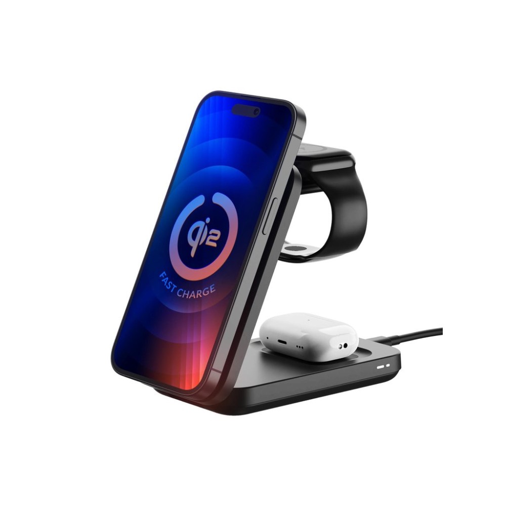 3mk bezdrátová nabíječka - MagRocket 3-in-1, technologie Qi2, 15W, černá