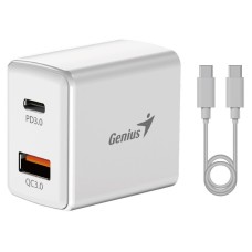 GENIUS nabíjecí set PD-20ACP, 20W, rychlé nabíjení, USB-C PD3.0, USB-A QC3.0, 1m kabel USB-C USB-C, bílá