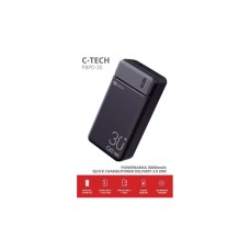 C-TECH Powerbanka 30000mAh, Li-Pol, 20W, USB-C/USB-A/micro USB