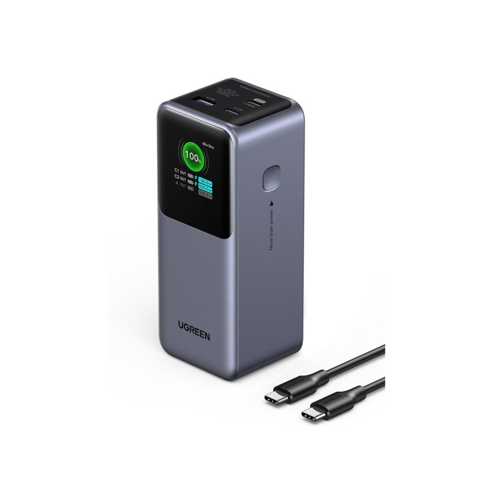 UGREEN powerbanka s rychlým nabíjením 20000mAh 3-port s displejem, Li-ion, 130W, 2x USB-C, 1x USB-A, stříbrná