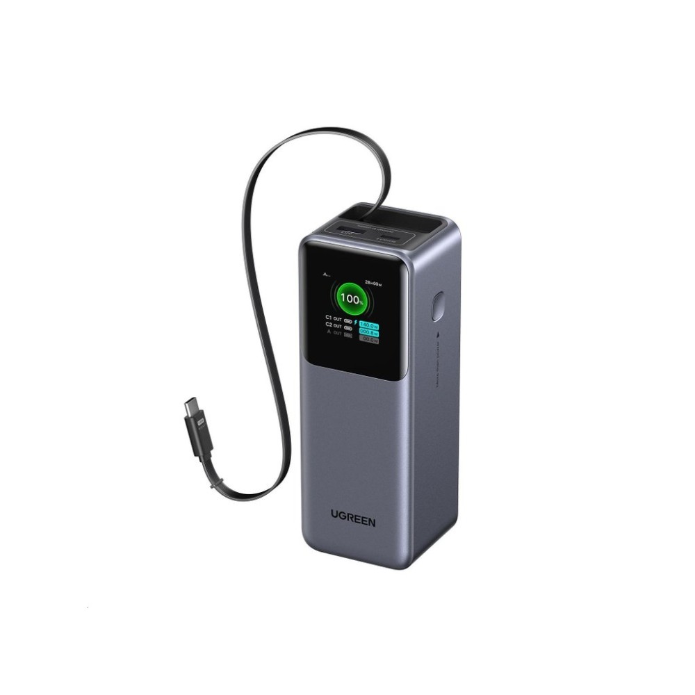 UGREEN powerbanka s rychlým nabíjením 20000mAh 3-port s displejem, Li-ion, 165W, 2x USB-C, 1x USB-A, stříbrná