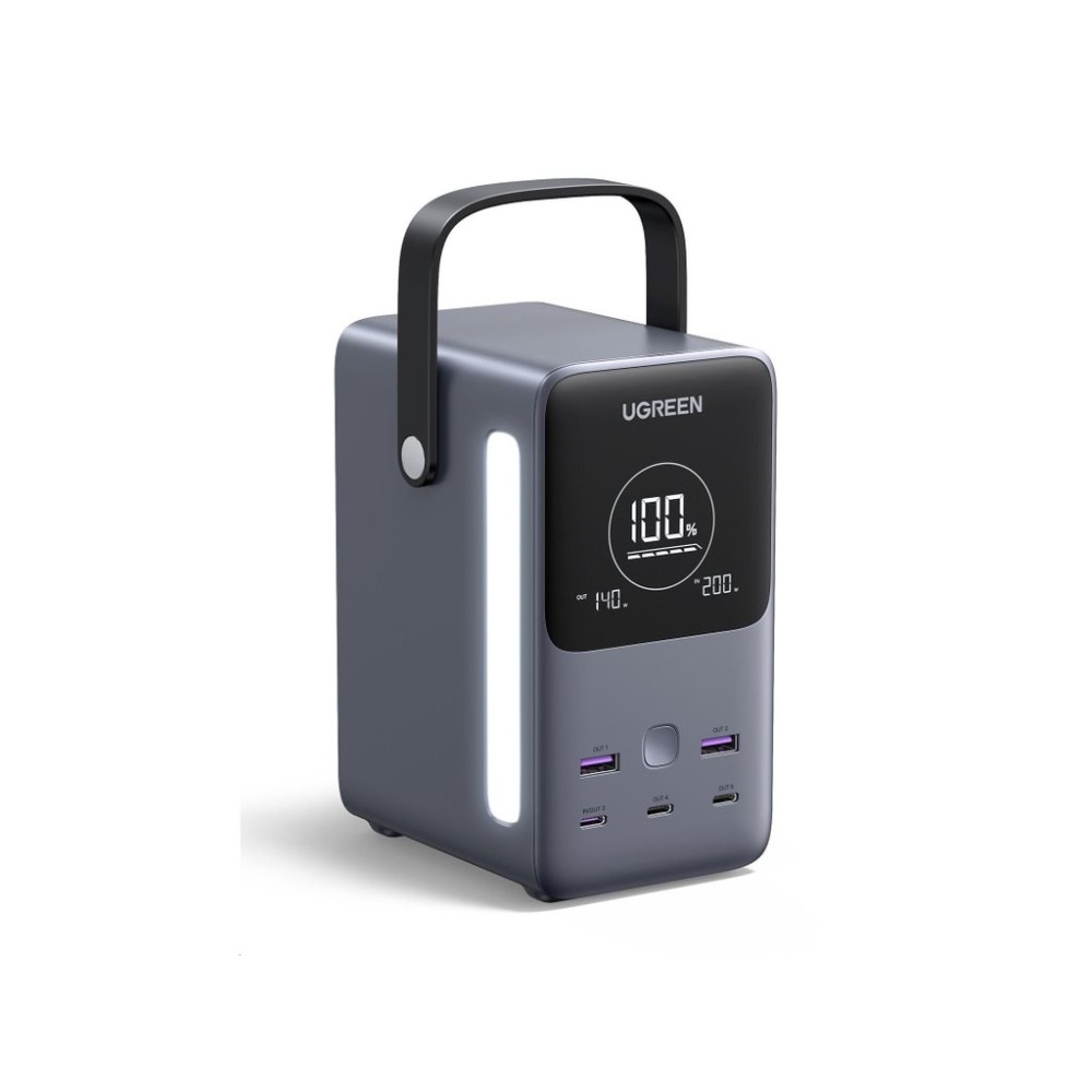 UGREEN powerbanka s rychlým nabíjením 48000mAh 5-port s displejem a LED, Li-ion, 300W, 3x USB-C, 2x USB-A, stříbrná