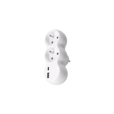 Solight rozbočka s USB A+C nabíječkou, 2 x 10A, bílá