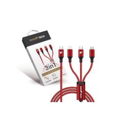 RhinoTech nabíjecí a datový kabel 3v1 USB-C (MicroUSB + Lightning + USB-C) 40W 1,2m červená