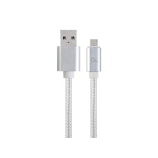 GEMBIRD Kabel MicroUSB - USB, opletený, stříbrný, 180cm