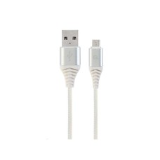 GEMBIRD Kabel USB 2.0 AM na MicroUSB (AM/BM), 1m, opletený, bílo-stříbrný, blister, PREMIUM QUALITY