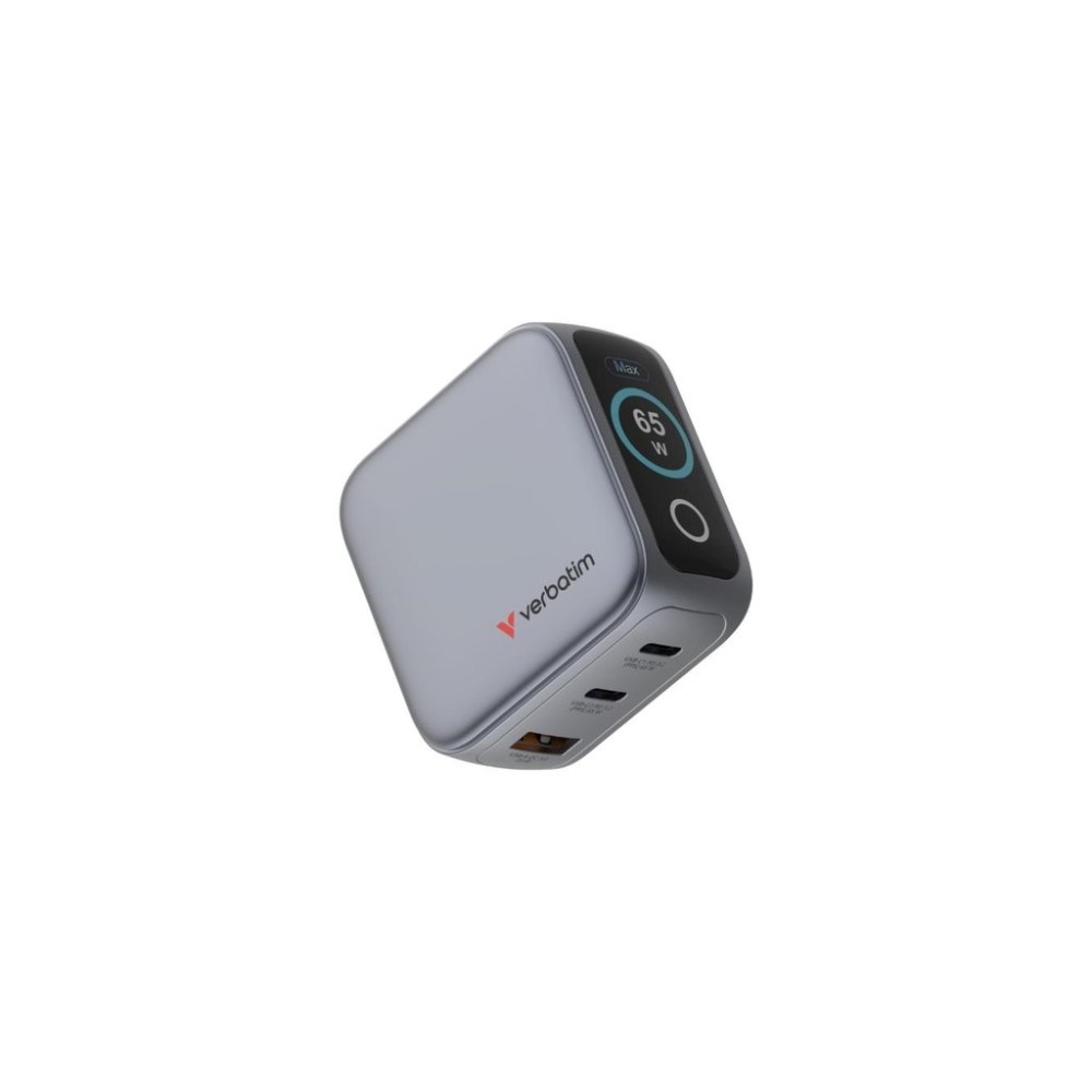 VERBATIM Mini GaN Nabíječka s displejem 65W, 2xUSB-C, 1xUSB-A, šedá
