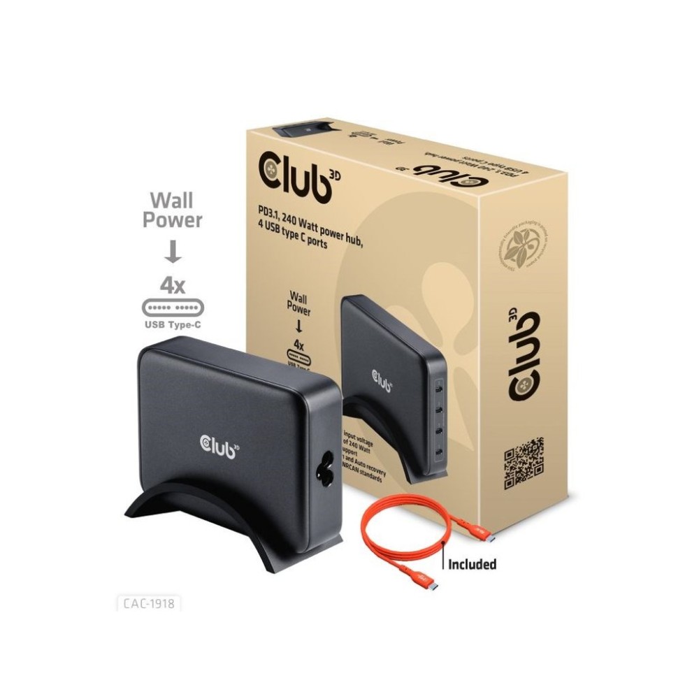Club3D cestovní nabíječka 240W GaN technologie, 4xUSB-C, PPS + PD 3.1 Support