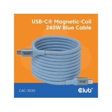 Club3D Kabel magnetický USB-C, 240W PD3.1, 480 Mbps, 2m, modrá