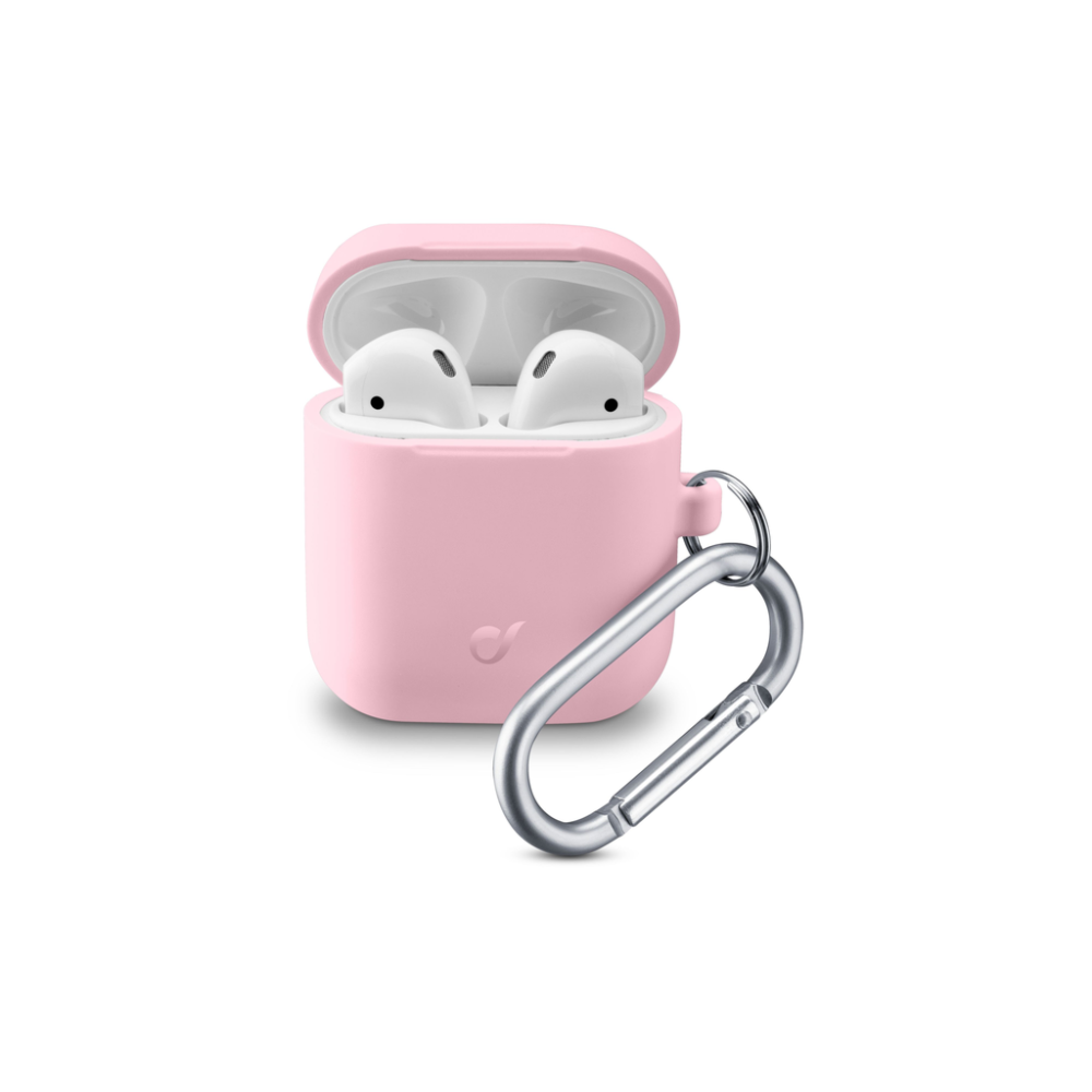 Ochranný kryt s karabinou Cellularline Bounce pro Apple AirPods 1 & 2, růžový