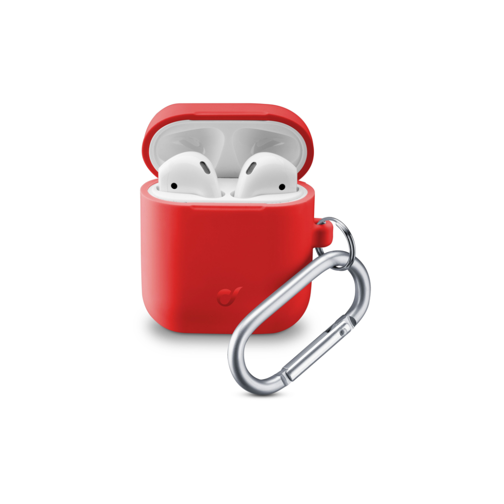 Ochranný kryt s karabinou Cellularline Bounce pro Apple AirPods 1 & 2, červený