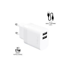 Set síťové nabíječky FIXED s 2xUSB výstupem a USB/Lightning kabelu, 1 metr, MFi, 17W Smart Rapid Charge, bílá
