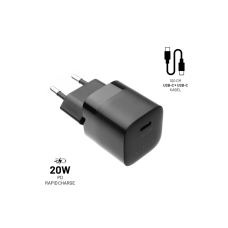 Set síťové nabíječky FIXED Mini USB-C 20W PD + USB-C/USB-C kabel 1 m