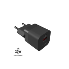 Síťová nabíječka FIXED Mini s USB-C a USB výstupem, podpora PD a QC 3.0, 20W, černá