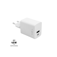 Síťová nabíječka FIXED Mini s USB-C a USB výstupem, podpora PD, 45W, bílá