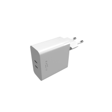 Síťová nabíječka FIXED s 2x USB-C výstupem, podpora PD, 65W, bílá