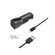 Set autonabíječky FIXED s 2xUSB výstupem a USB/Lightning kabelu, 1 metr, MFI certifikace, 15W Smart Rapid Charge