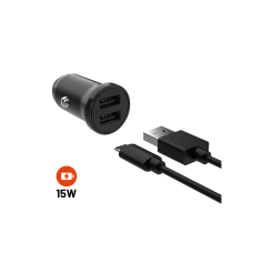 Set autonabíječky FIXED 2×USB 15W + USB/micro USB kabel 1 m černý