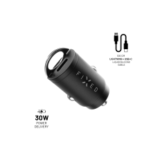 Set autonabíječky FIXED s 2xUSB-C výstupem a USB-C/Lightning kabelu, podpora PD, 1,2 metr, MFI, 30W, černý