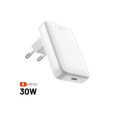 Síťová GaN nabíječka FIXED Slim s USB-C výstupem a podporou PD, 30W, bílá