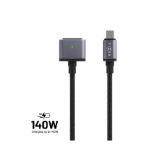 Nabíjecí opletený kabel FIXED USB-C/MagSafe 3, 140W, 2 m, šedý