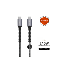 Dlouhý odolný nabíjecí a datový kabel FIXED Armor USB-C / USB-C, PD, 2 m, USB 2.0, 240 W, šedý