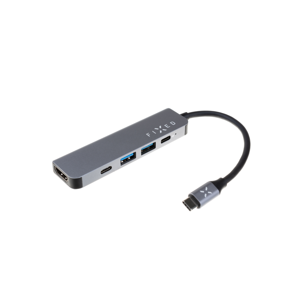 USB-C hub FIXED Mini 5-portový, hliníkový, šedý
