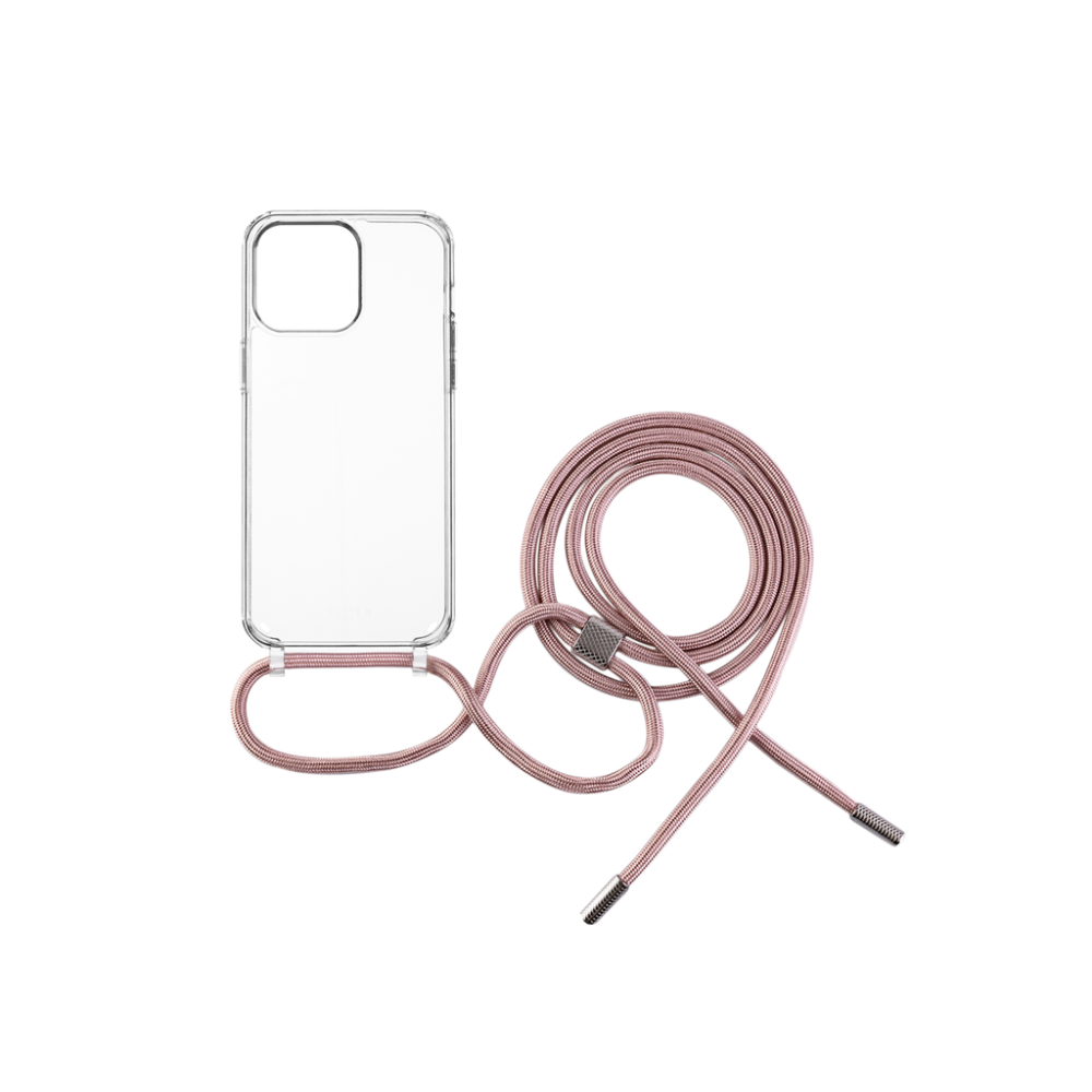 Pouzdro FIXED Pure Neck s růžovou šňůrkou na krk pro Apple iPhone 15 Pro