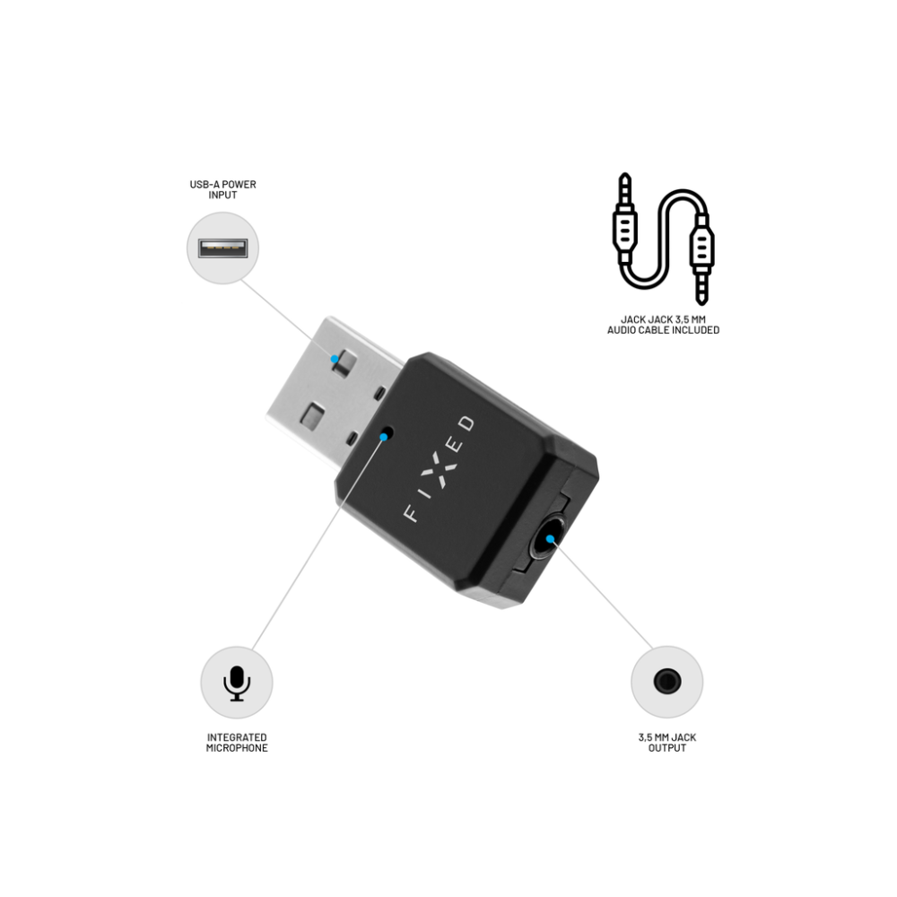 Bluetooth audio přijímač FIXED Signal se zabudovaným mikrofonem, černý